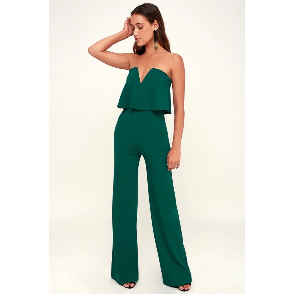 Emerald Green Strapless Jumpsuit - Lulus Size XS